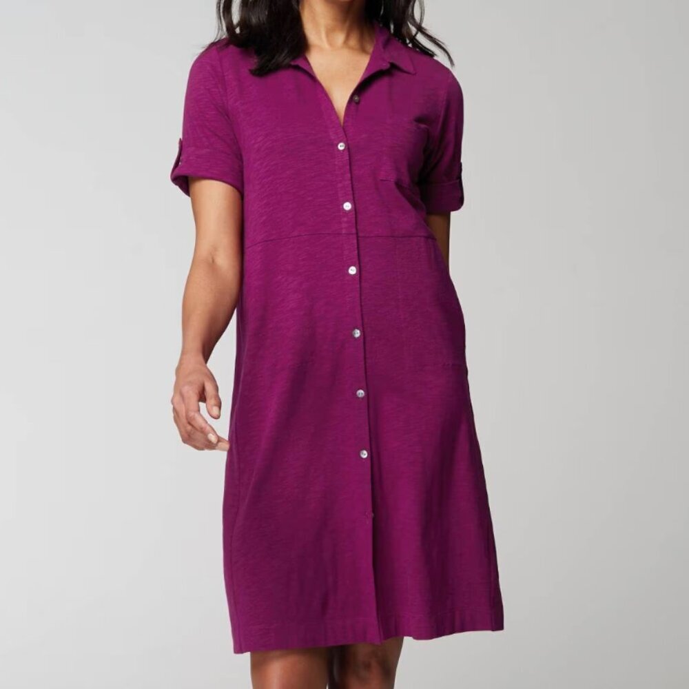 J. Jill Women's Classic Cotton-Slub Button Front Pocket Shirtdress - XSP